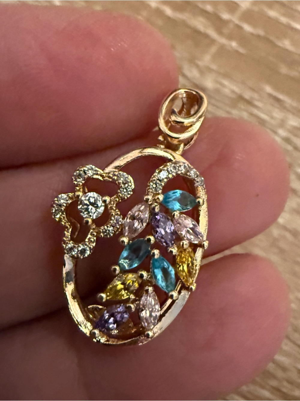 Gold-Tone Multicolor Crystal Floral Pendant Necklace Charm